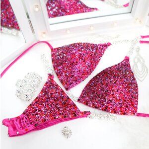 🪩New Handmade Limited Edition Strawberry Swirl Competition Bikini Brazilian Cut🪩
